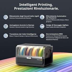 Porta bobine multicolore della stampante 3D ANYCUBIC Kobra 3 Combo, organizzato e pronto per la stampa intelligente multicolore